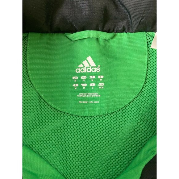 Adidas Men's Green Windbreaker Jacket Medium Hidden Hood 100% Polyester Vintage - Picture 3 of 3